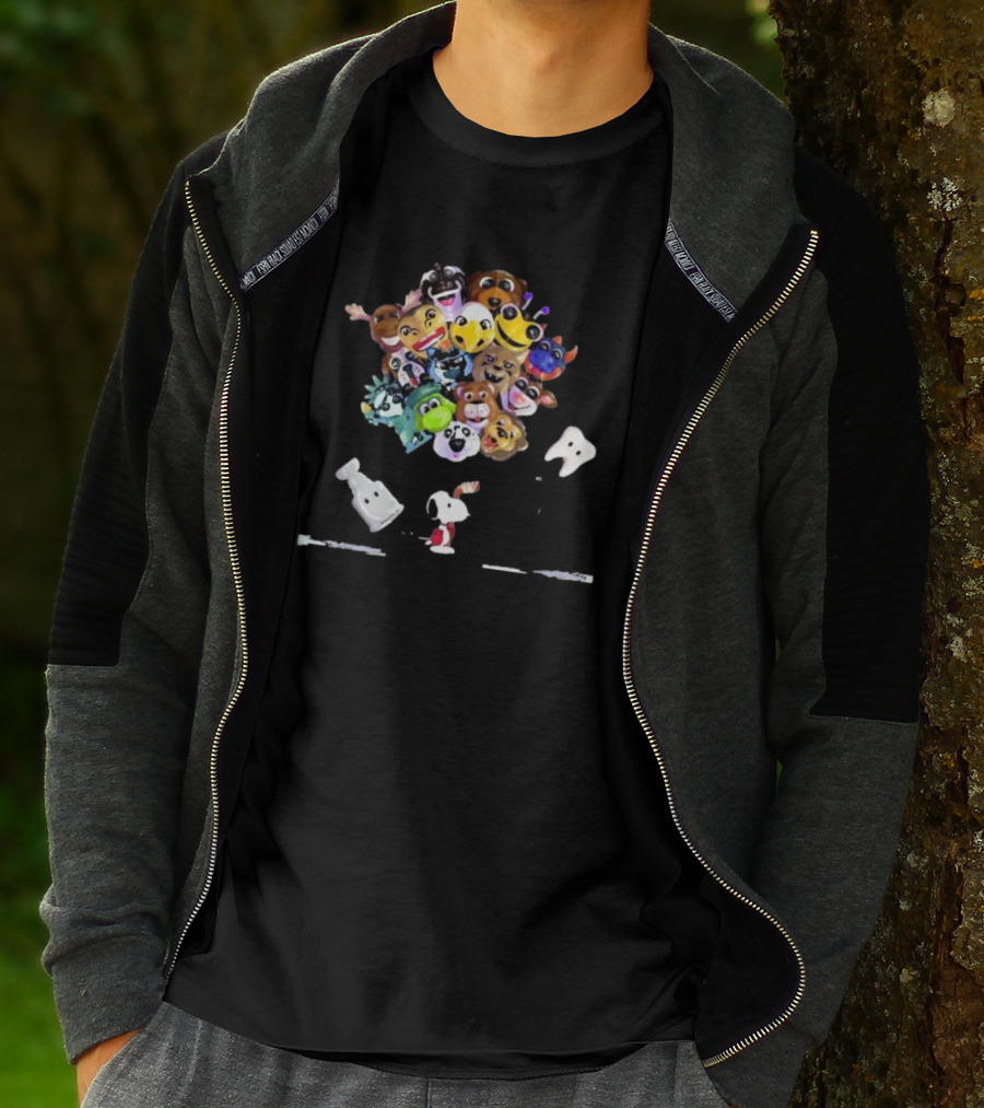 Snoopy With FNAF And Among Us Character Balloons For Playoff Hockey T-Shirt