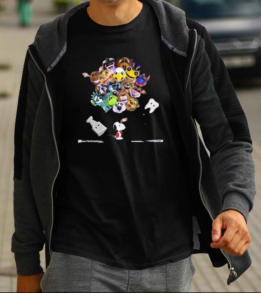 Snoopy With FNAF And Among Us Character Balloons For Playoff Hockey T-Shirt