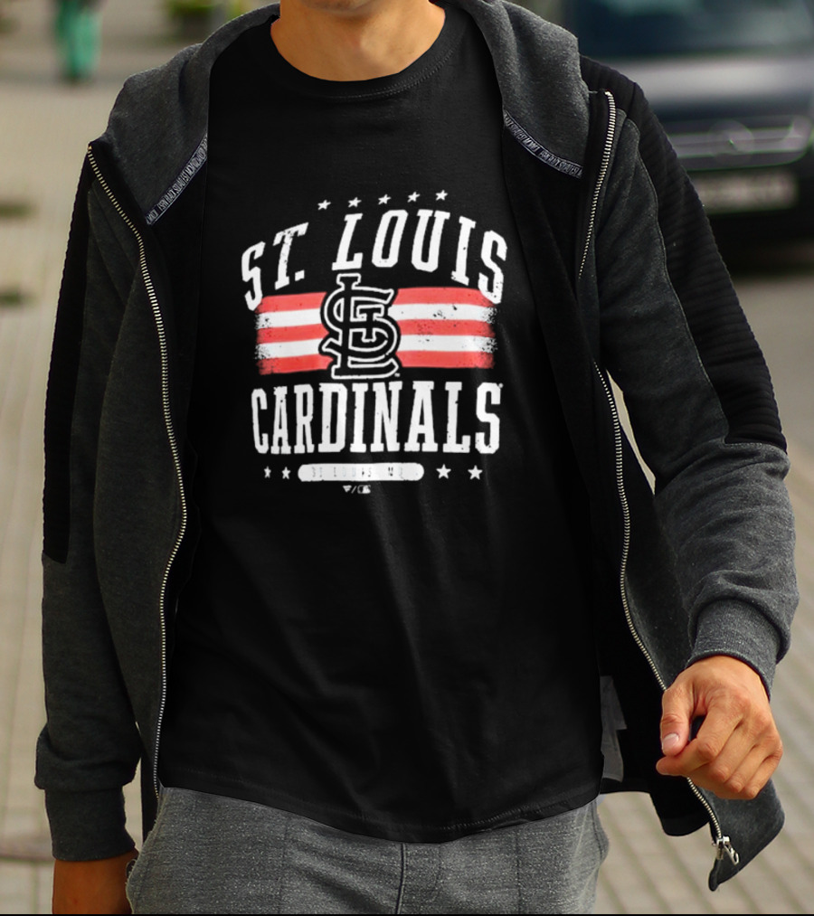 St. Louis Cardinals Americana Big And Tall Stars And Stripes Logo With St. Louis MO T-Shirt