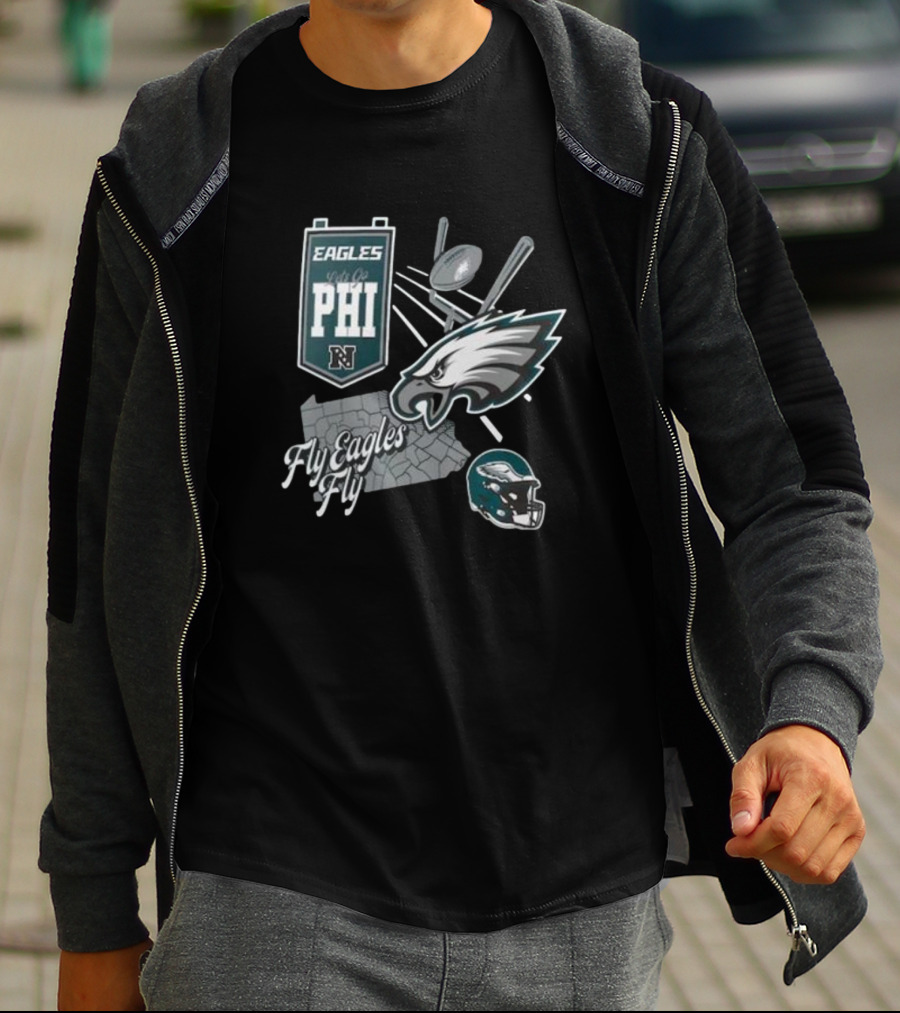 Eagles Fly Eagles Fly PHI Let's Go Football Helmet T-Shirt