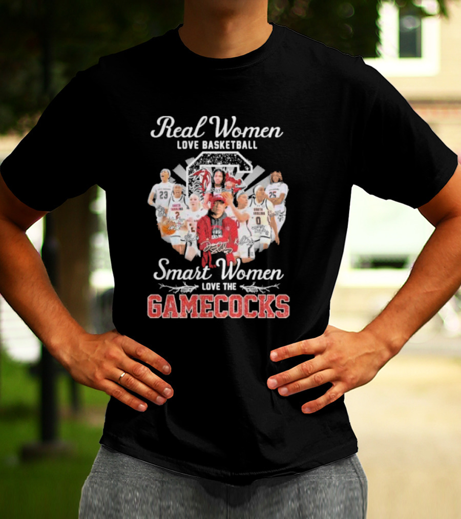 Real Women Love Basketball Smart Women Love The Gamecocks Signatures T-Shirt