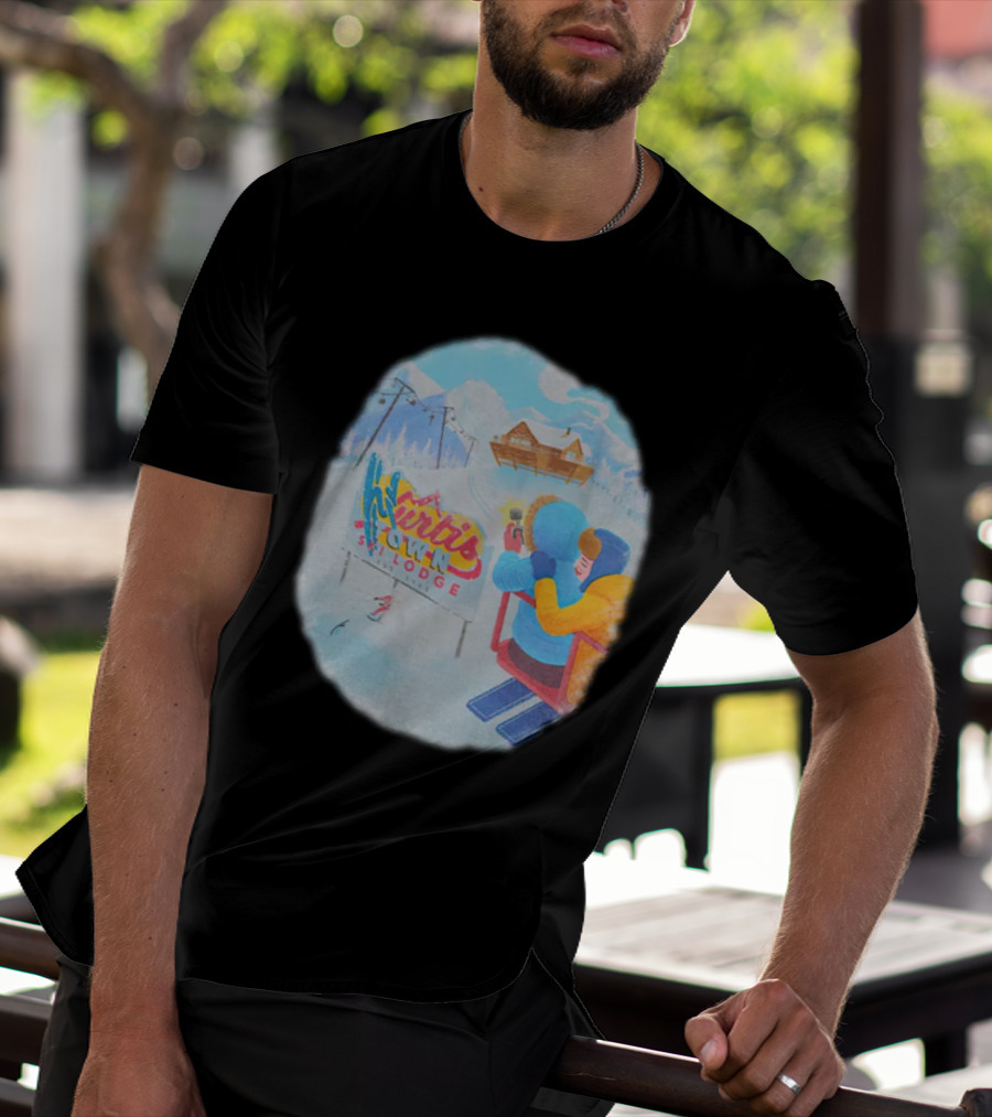 Kurtis Town Ski Lodge Winter Scene Chairlift Adventure T-Shirt