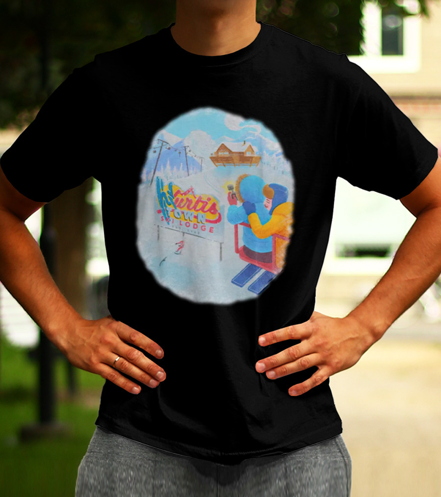 Kurtis Town Ski Lodge Winter Scene Chairlift Adventure T-Shirt