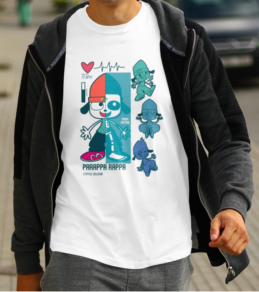 Parappa Rappa X-Ray Mood Neutral Status Believin Retro Video Game Character Graphics T-Shirt