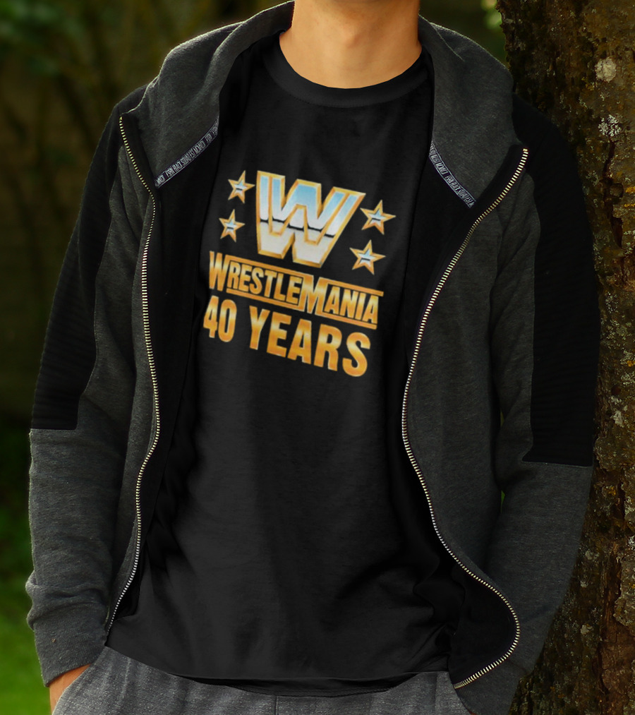Wrestlemania 40 Years Retro Logo With Stars T-Shirt