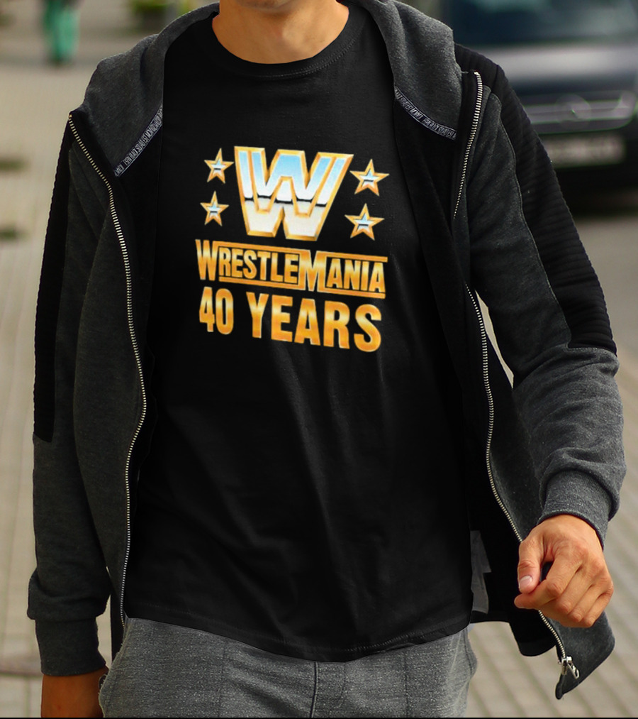 Wrestlemania 40 Years Retro Logo With Stars T-Shirt