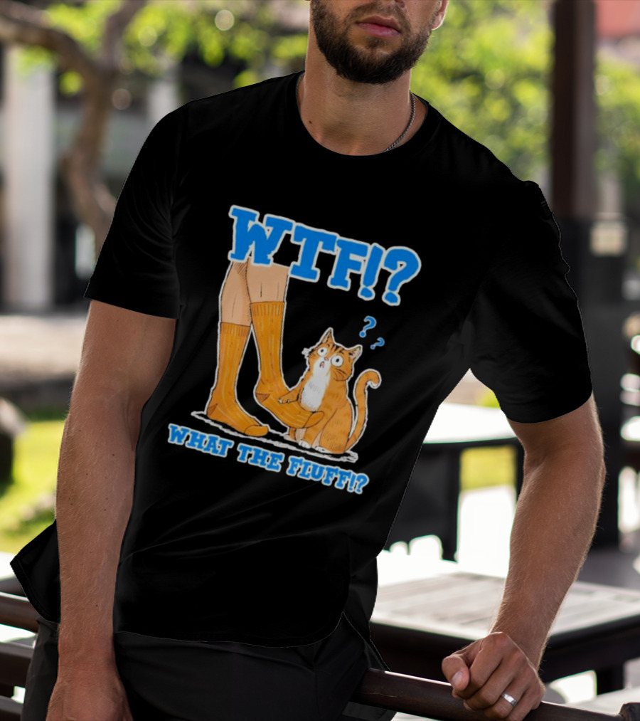WTF What The Fluff Funny Cat Meme Confused Cat With Socks T-Shirt