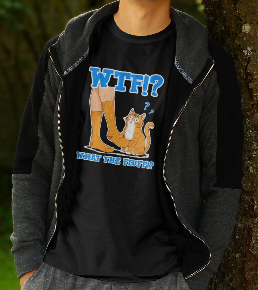 WTF What The Fluff Funny Cat Meme Confused Cat With Socks T-Shirt