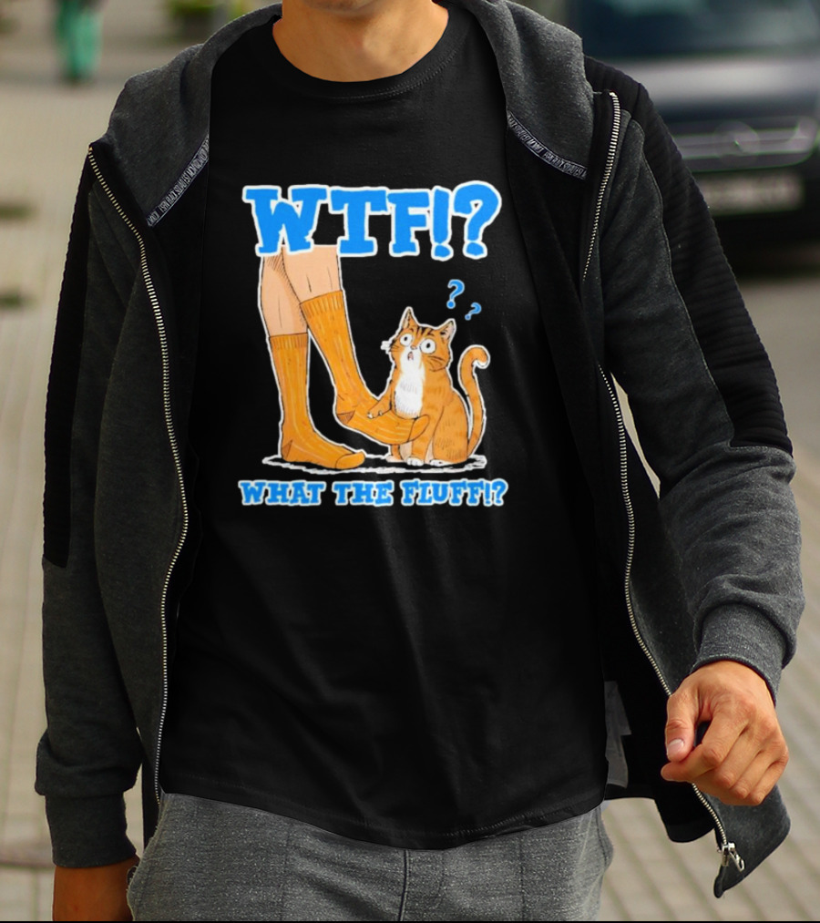 WTF What The Fluff Funny Cat Meme Confused Cat With Socks T-Shirt