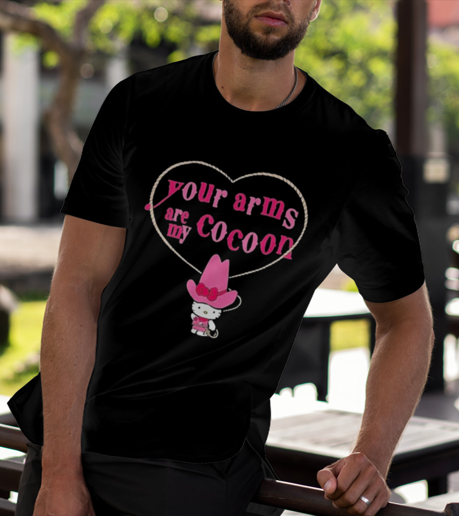 Your Arms Are My Cocoon Hello Kitty Cowboy Hat Rope Heart T-Shirt