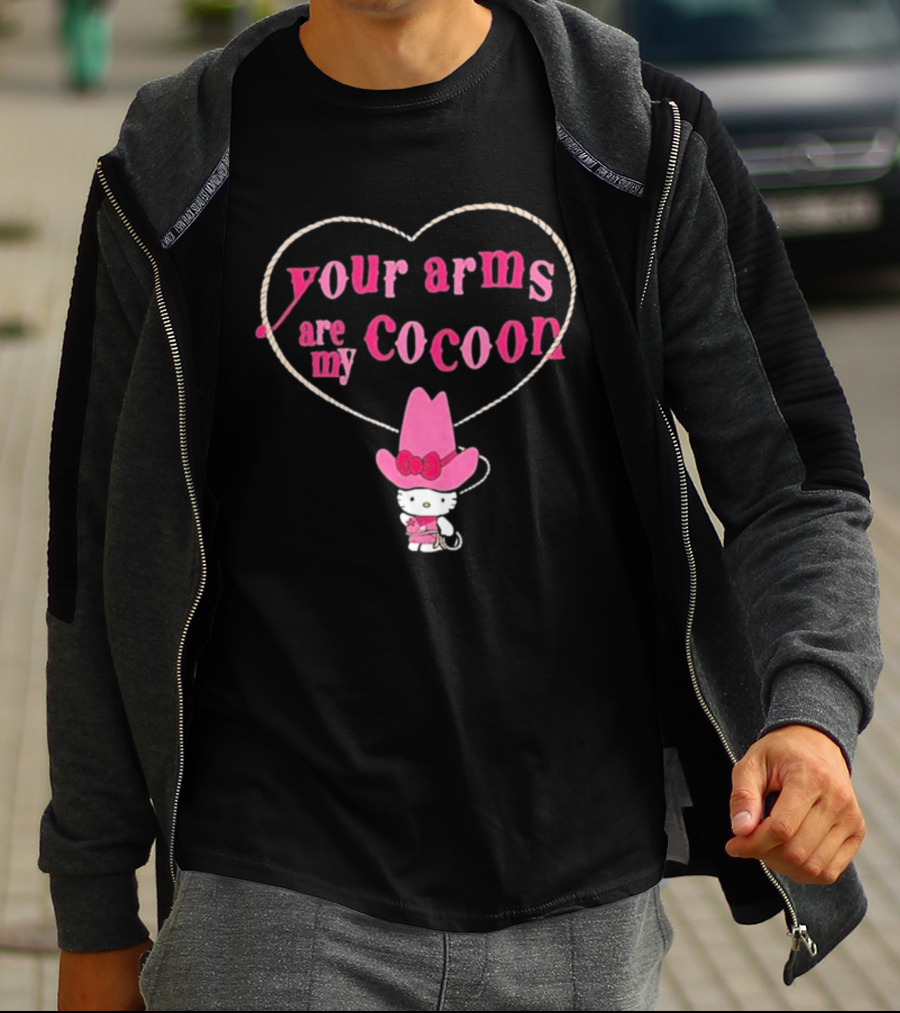 Your Arms Are My Cocoon Hello Kitty Cowboy Hat Rope Heart T-Shirt