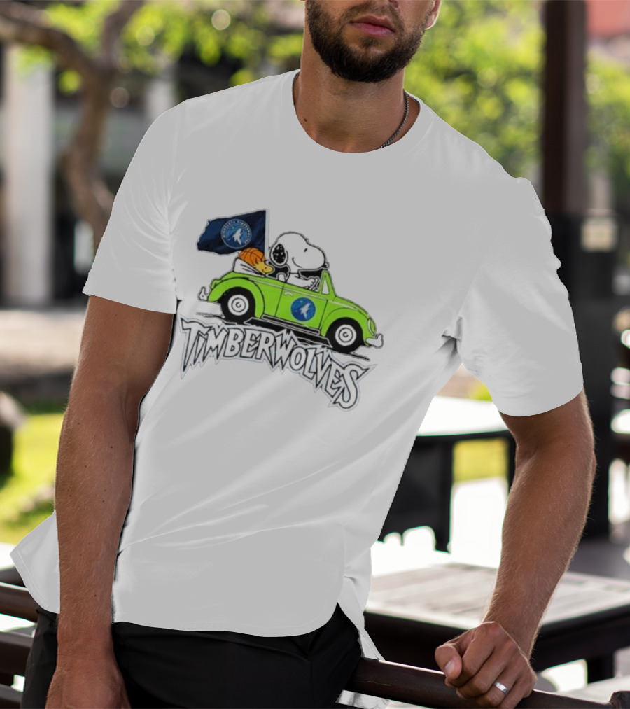Minnesota Timberwolves Snoopy Forever Fan Driving Car With Timberwolves Flag T-Shirt