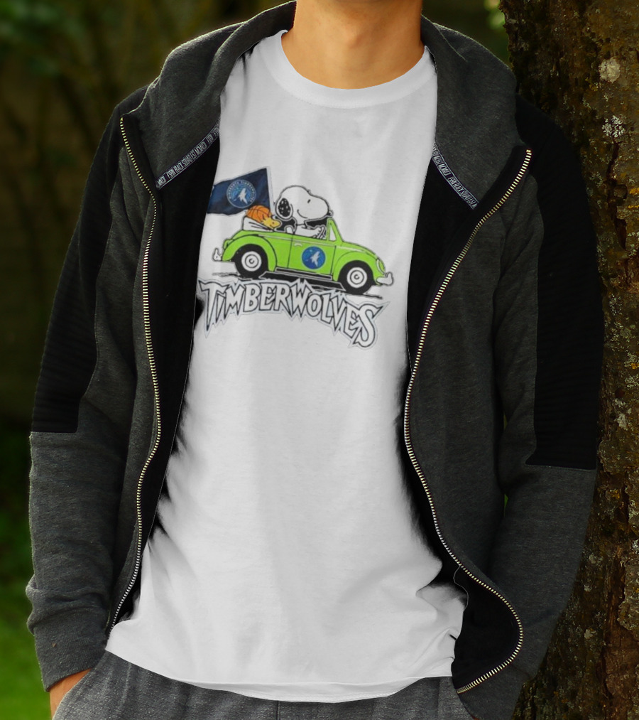 Minnesota Timberwolves Snoopy Forever Fan Driving Car With Timberwolves Flag T-Shirt