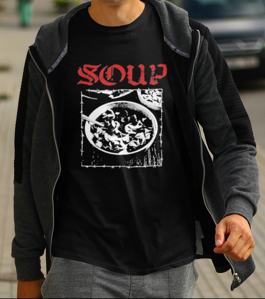 Soup Bowl With Red Hardcore Typography T-Shirt