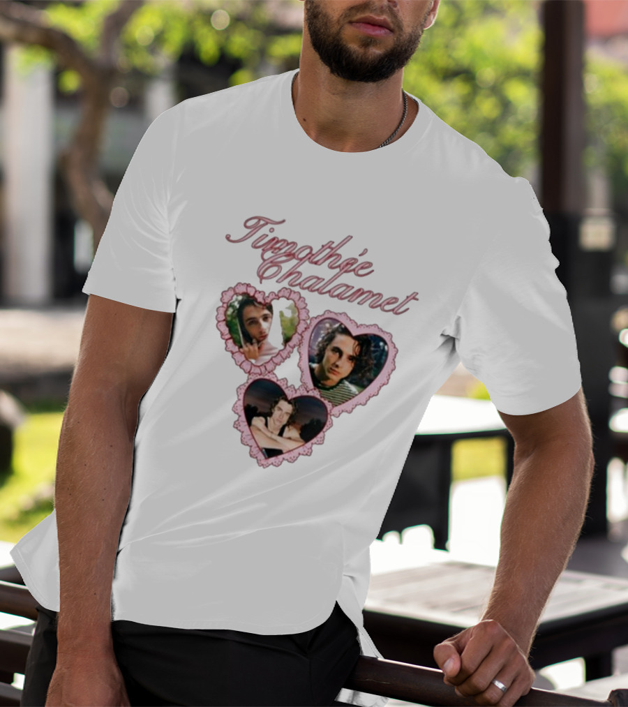 Timothée Chalamet Pink Heart Collage T-Shirt