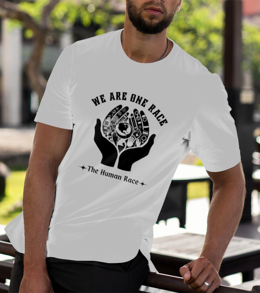 We Are One Race The Human Race Hands With Symbols And Earth T-Shirt