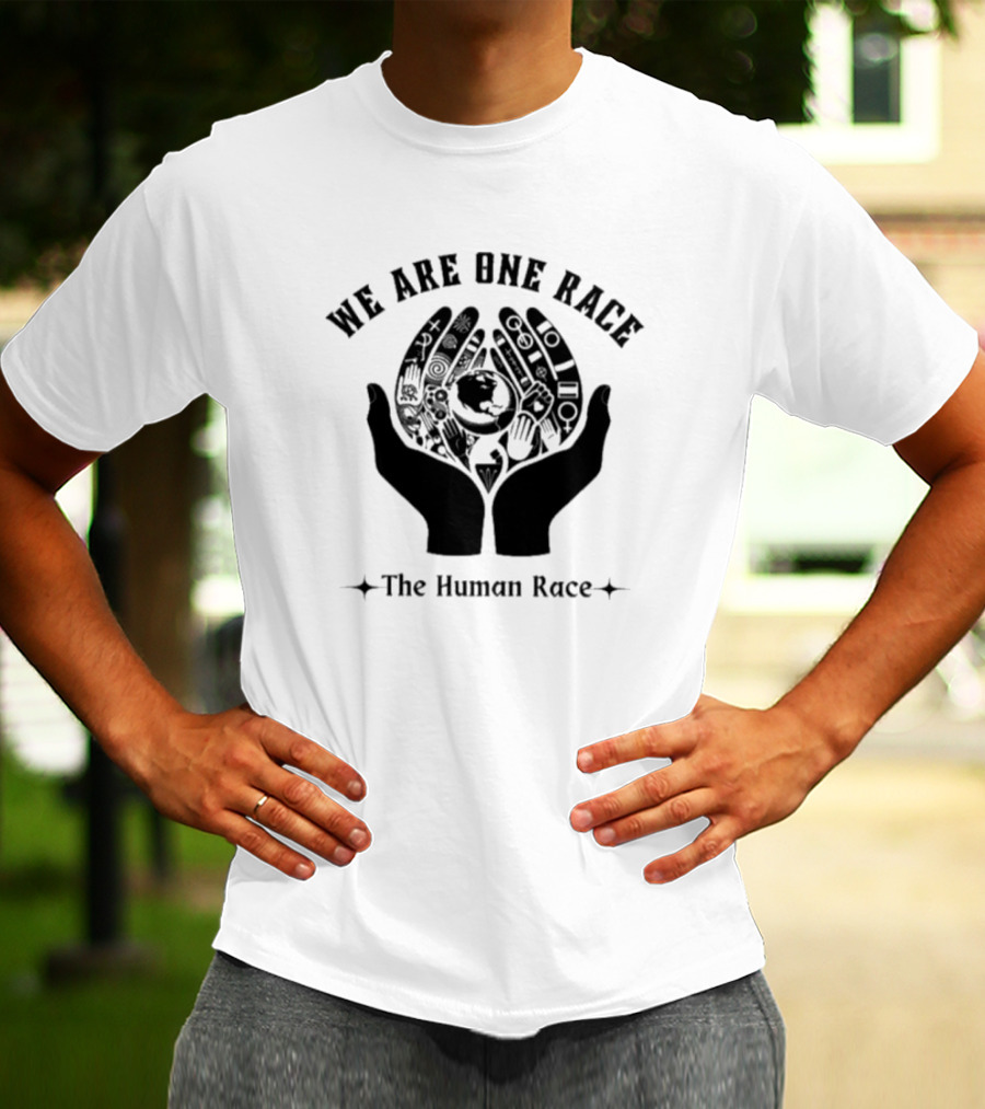 We Are One Race The Human Race Hands With Symbols And Earth T-Shirt