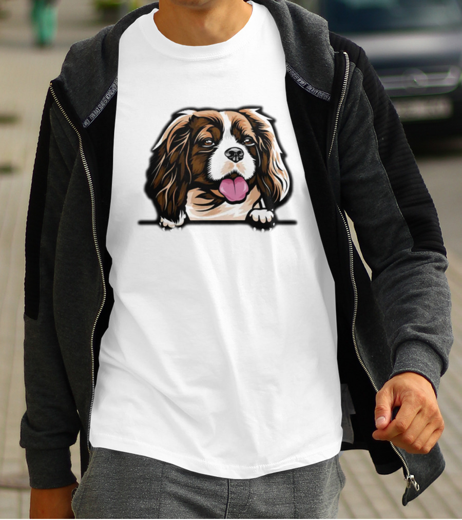 Animal Dog Cavalier King Charles Spaniel Peeking 6yhkma Color T-Shirt