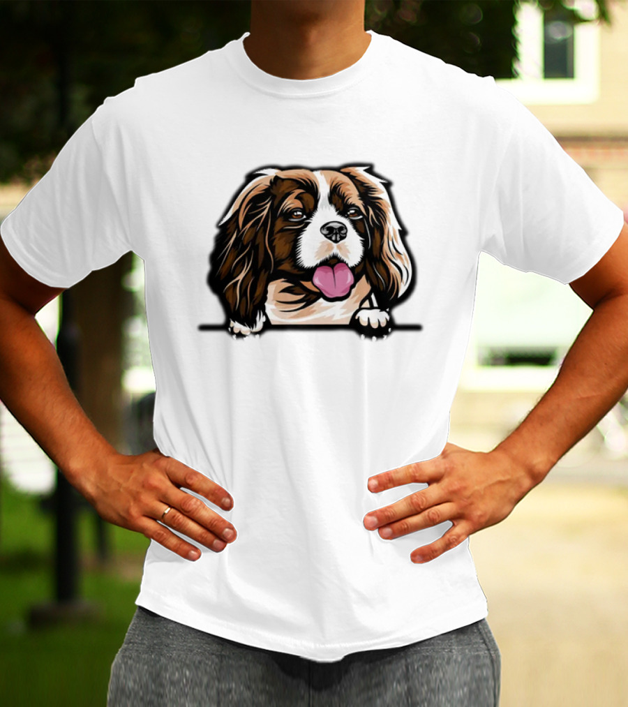 Animal Dog Cavalier King Charles Spaniel Peeking 6yhkma Color T-Shirt