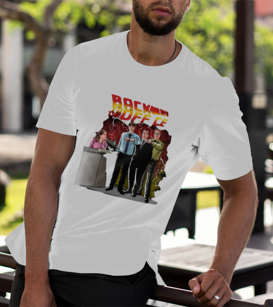 Back To The Office Men At Reception: Humorous Nostalgia With Lightning Burst T-Shirt