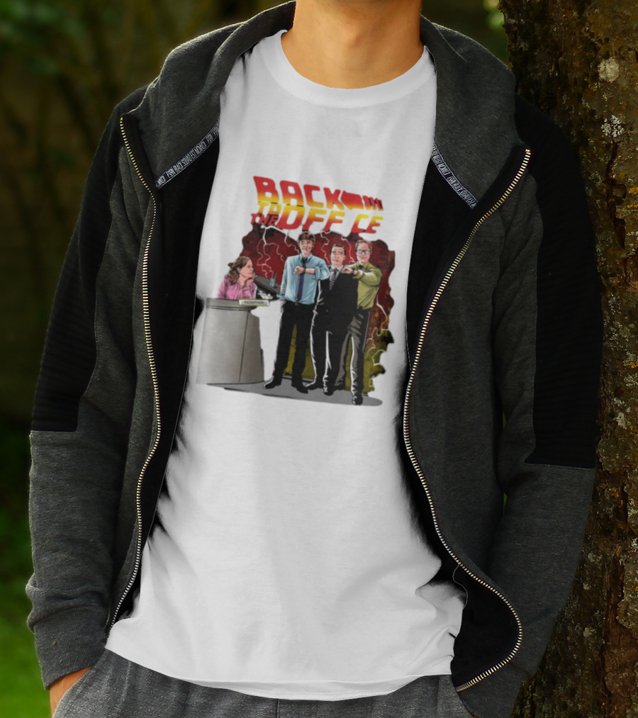Back To The Office Men At Reception: Humorous Nostalgia With Lightning Burst T-Shirt