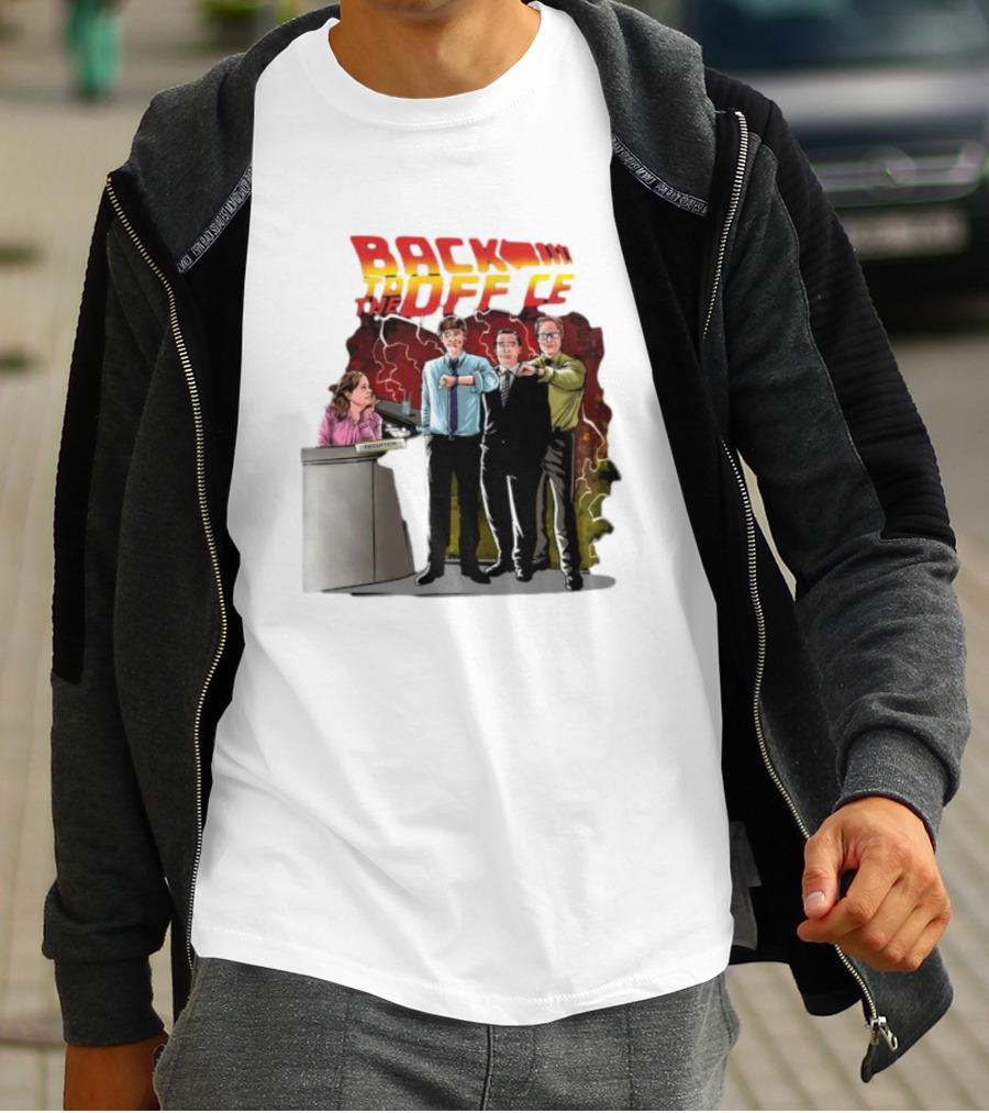 Back To The Office Men At Reception: Humorous Nostalgia With Lightning Burst T-Shirt