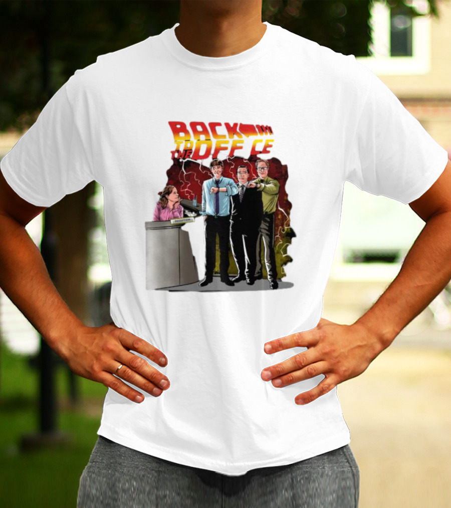 Back To The Office Men At Reception: Humorous Nostalgia With Lightning Burst T-Shirt