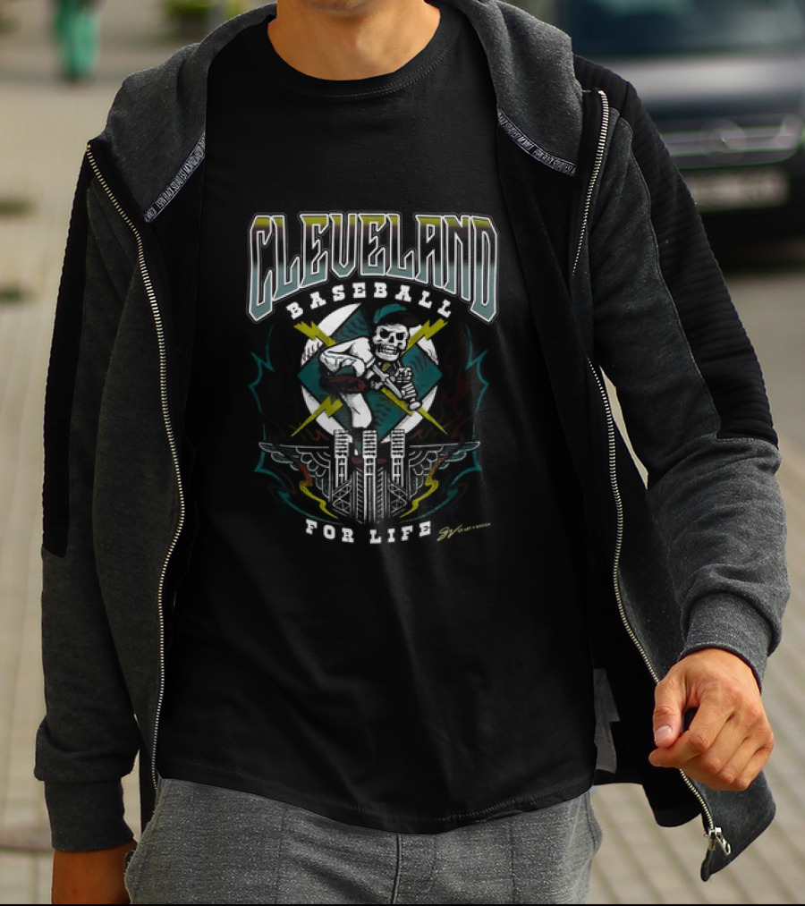 Cleveland Baseball For Life Skeleton Batter Tour T-Shirt