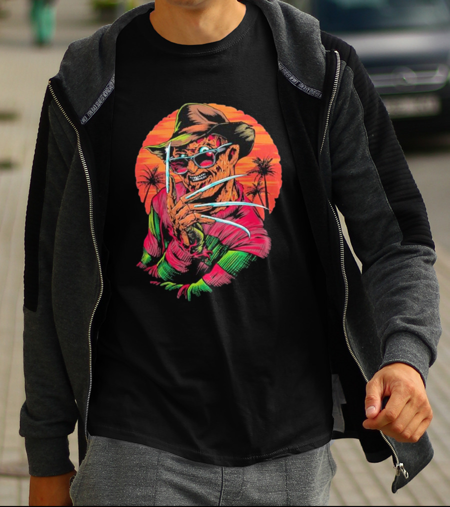 Fright-rags Freddy Krueger Kyle Crawford Retro Palm Sunset T-Shirt