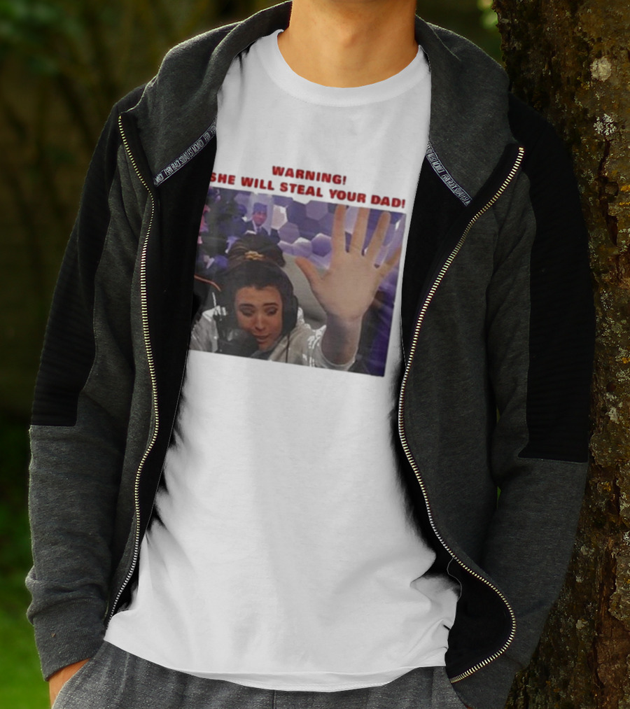 Warning She Will Steal Your Dad Raised Hand Microphone Scene T-Shirt