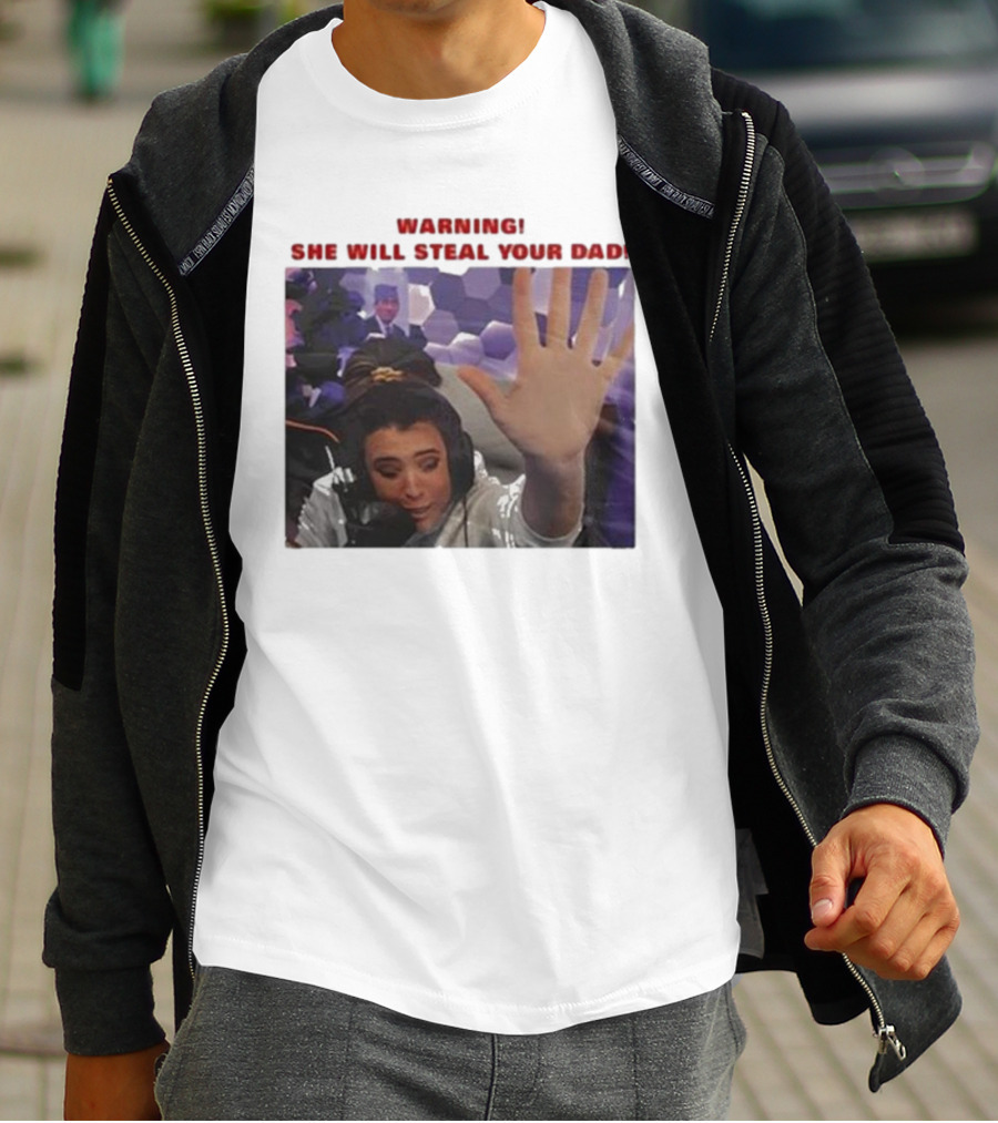 Warning She Will Steal Your Dad Raised Hand Microphone Scene T-Shirt