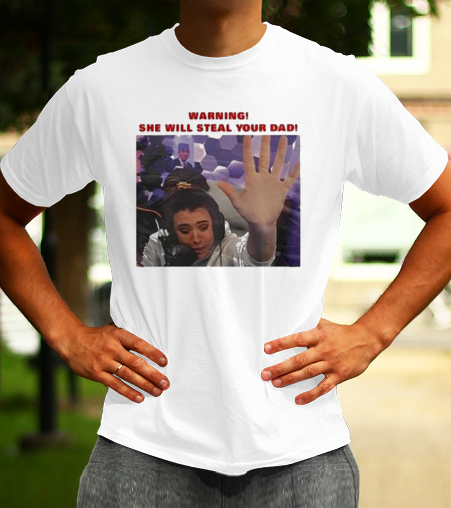 Warning She Will Steal Your Dad Raised Hand Microphone Scene T-Shirt