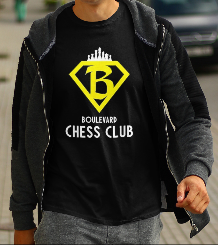 Boulevard Chess Club Logo With Yellow Diamond And Chess Pieces T-Shirt