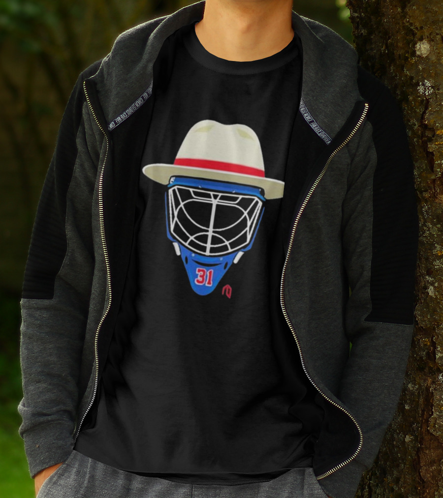 Broadway Goalie Mask Fedora Blue Number 31 T-Shirt