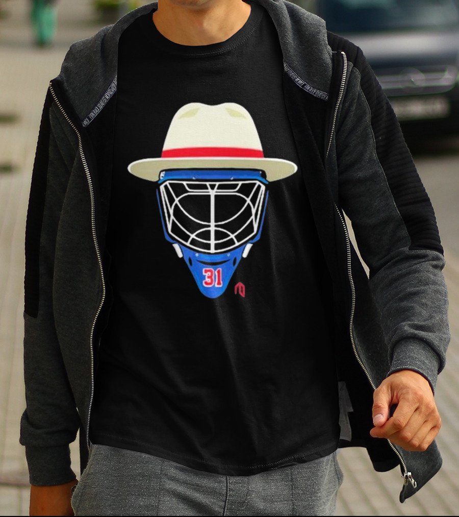 Broadway Goalie Mask Fedora Blue Number 31 T-Shirt