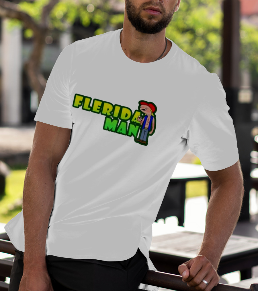 Flerida Man Beer Drinking Cartoon Character With Red Cap And Green Letters T-Shirt