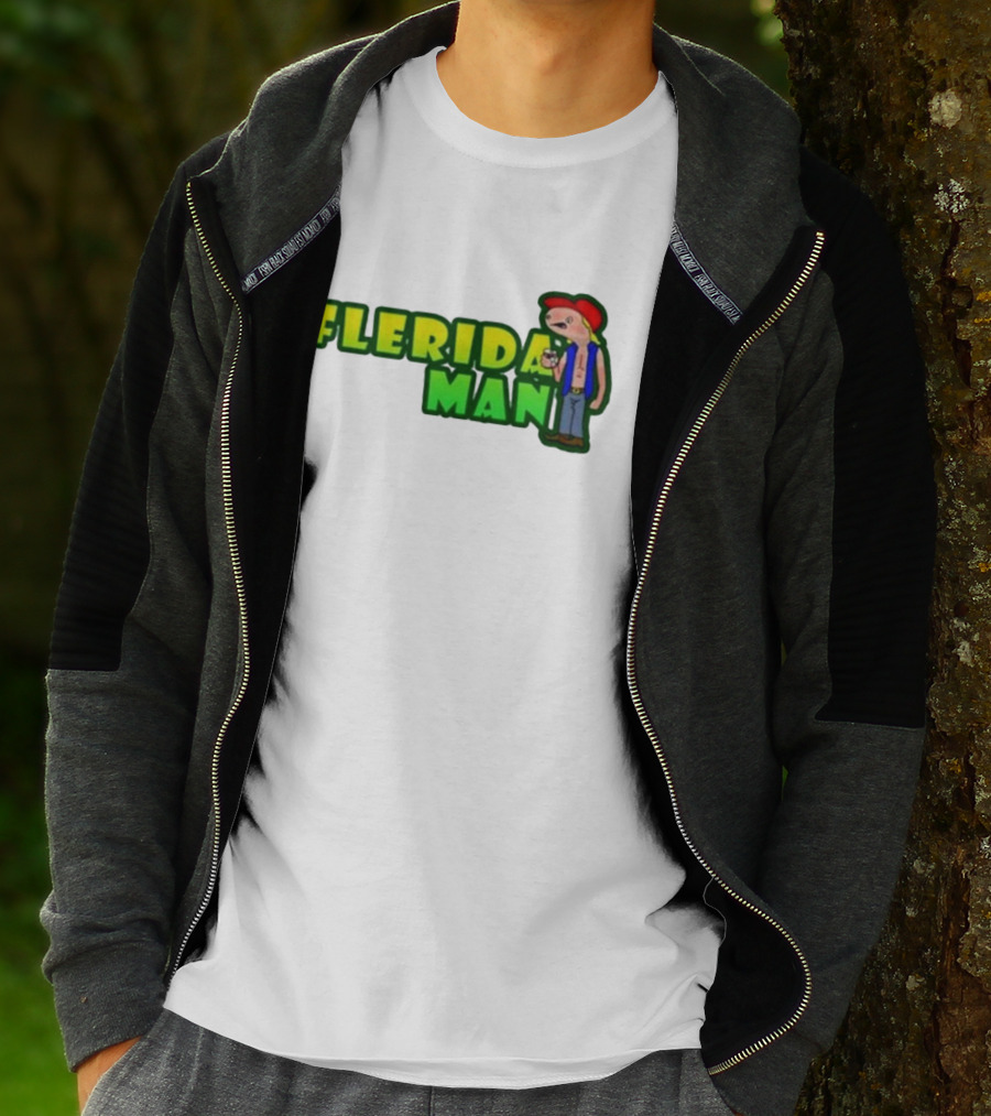 Flerida Man Beer Drinking Cartoon Character With Red Cap And Green Letters T-Shirt