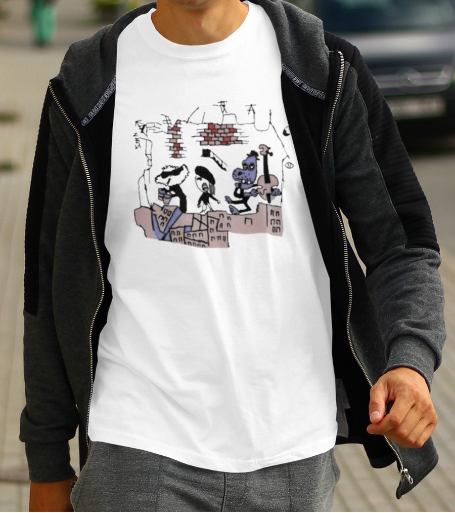 Retro Rad Puppet Band Brick Wall Jam Session T-Shirt