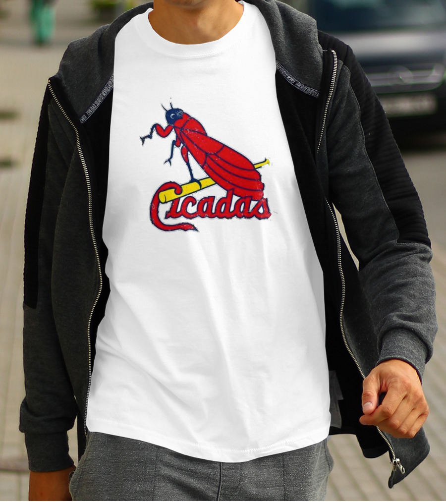St. Louis Cicadas Red Insect Mascot Baseball Team T-Shirt