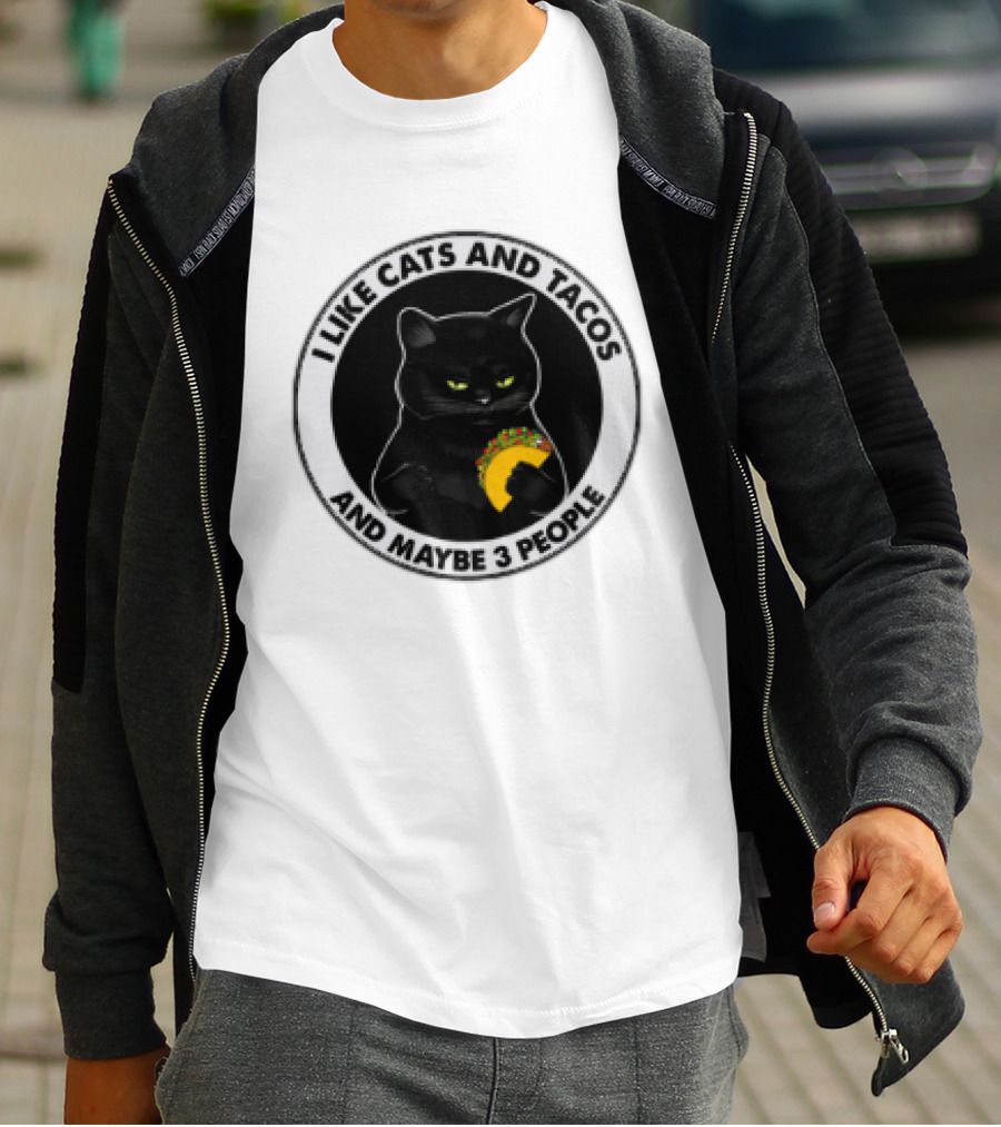 Black Cat I Like Cats And Tacos And Maybe 3 People T-Shirt