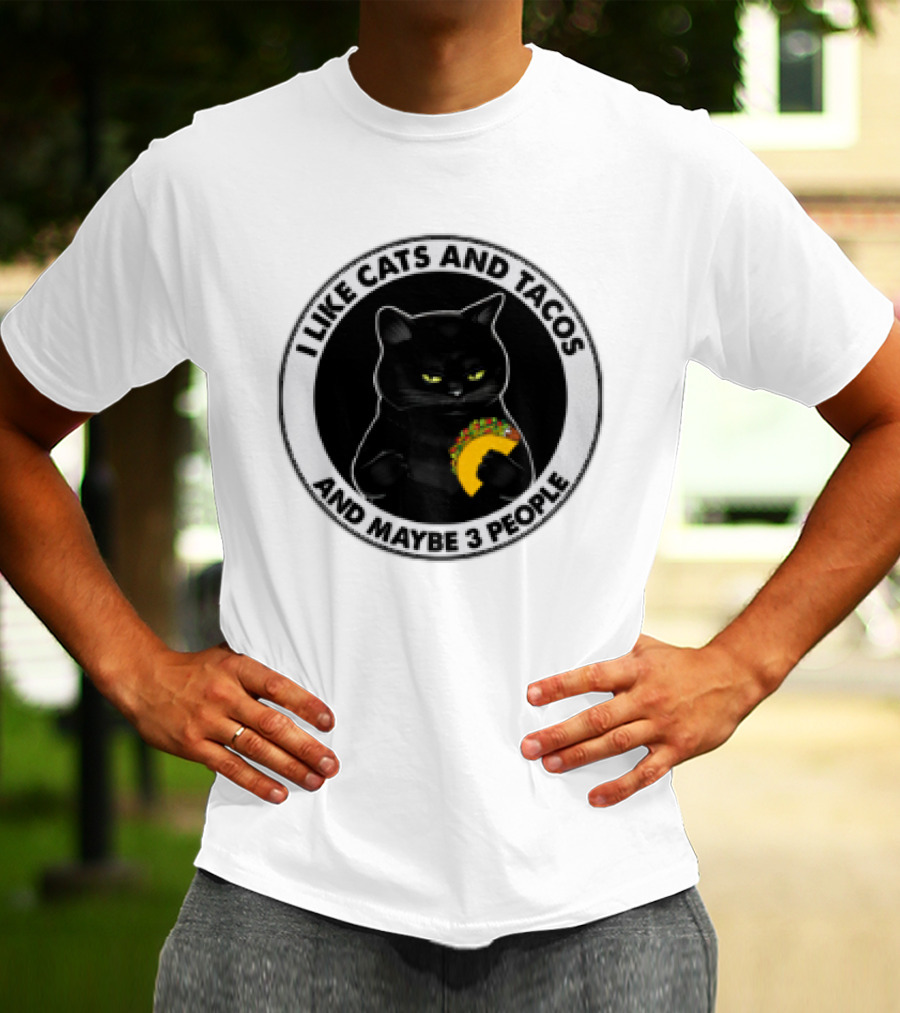 Black Cat I Like Cats And Tacos And Maybe 3 People T-Shirt
