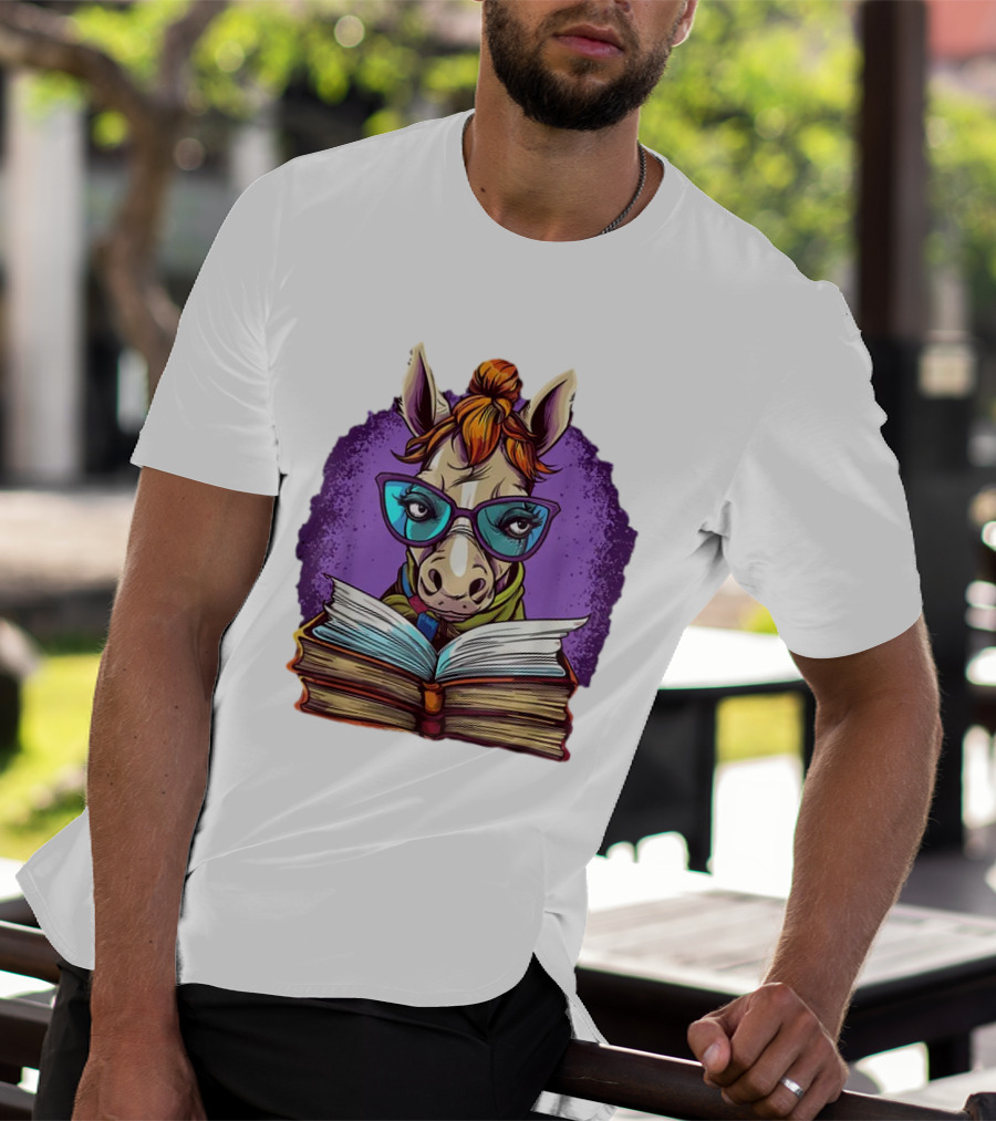 Book Lover Cute Horse Reading Glasses Teacher Librarian T-Shirt