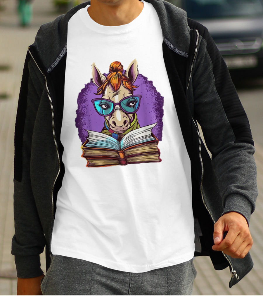Book Lover Cute Horse Reading Glasses Teacher Librarian T-Shirt