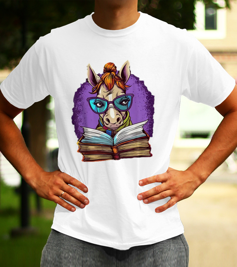Book Lover Cute Horse Reading Glasses Teacher Librarian T-Shirt