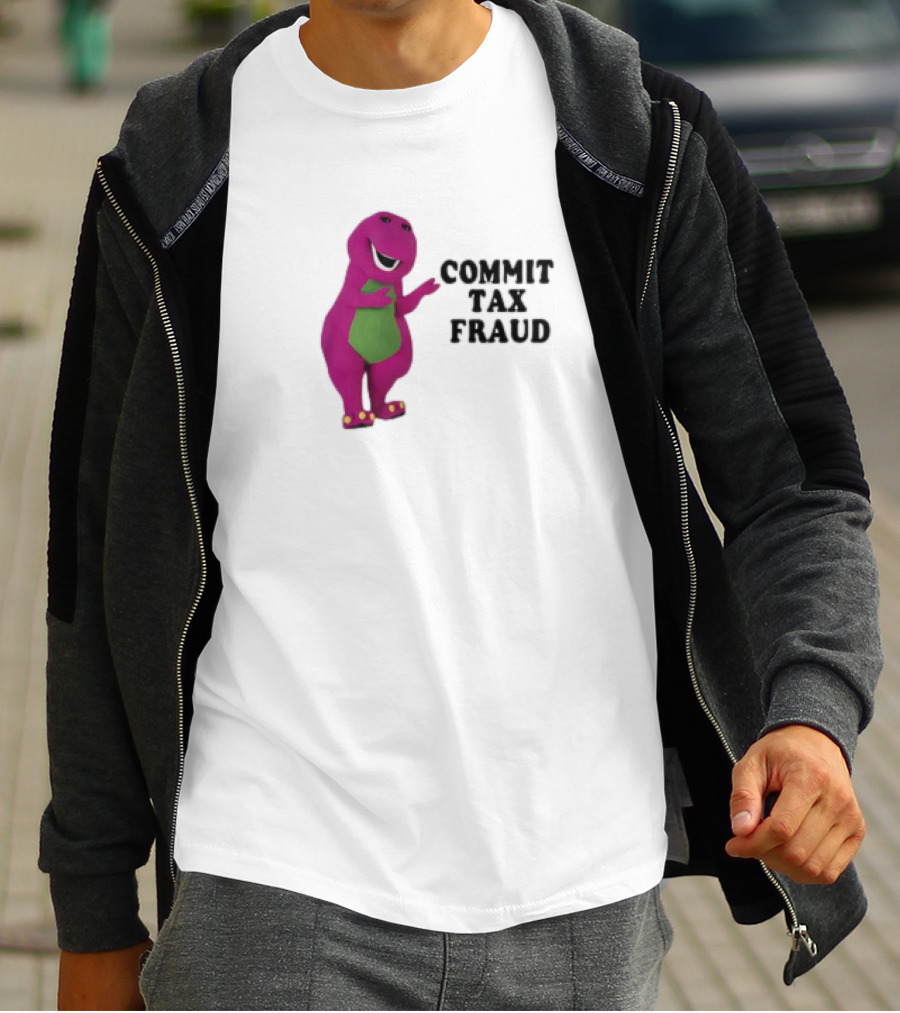 Commit Tax Fraud Purple Dinosaur Joke T-Shirt