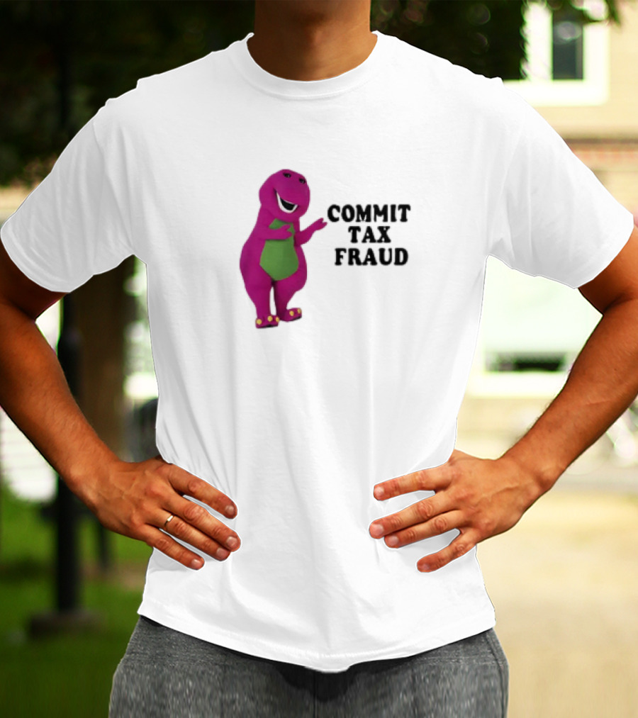 Commit Tax Fraud Purple Dinosaur Joke T-Shirt