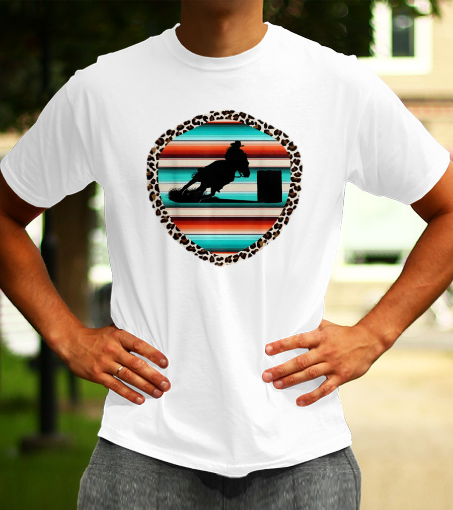 Horse Barrel Racing Rodeo Cowgirl Serape Leopard T-Shirt