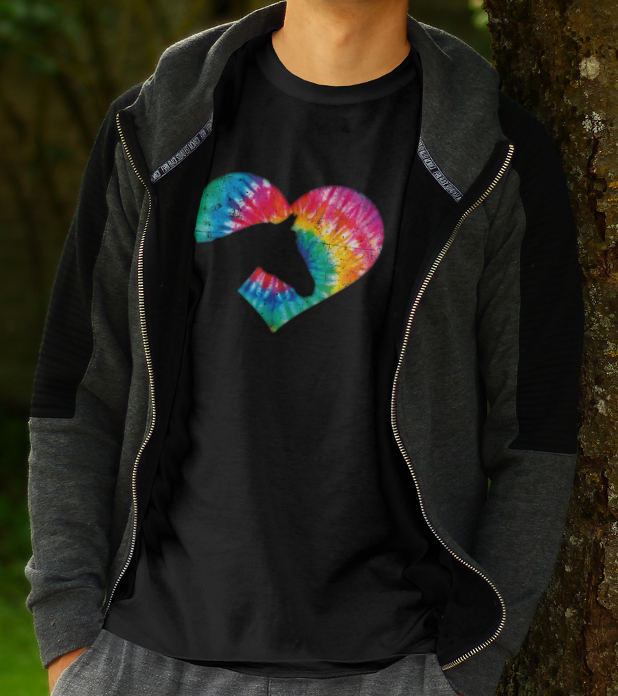 Horse Lover Tie-Dye Rainbow Heart T-Shirt
