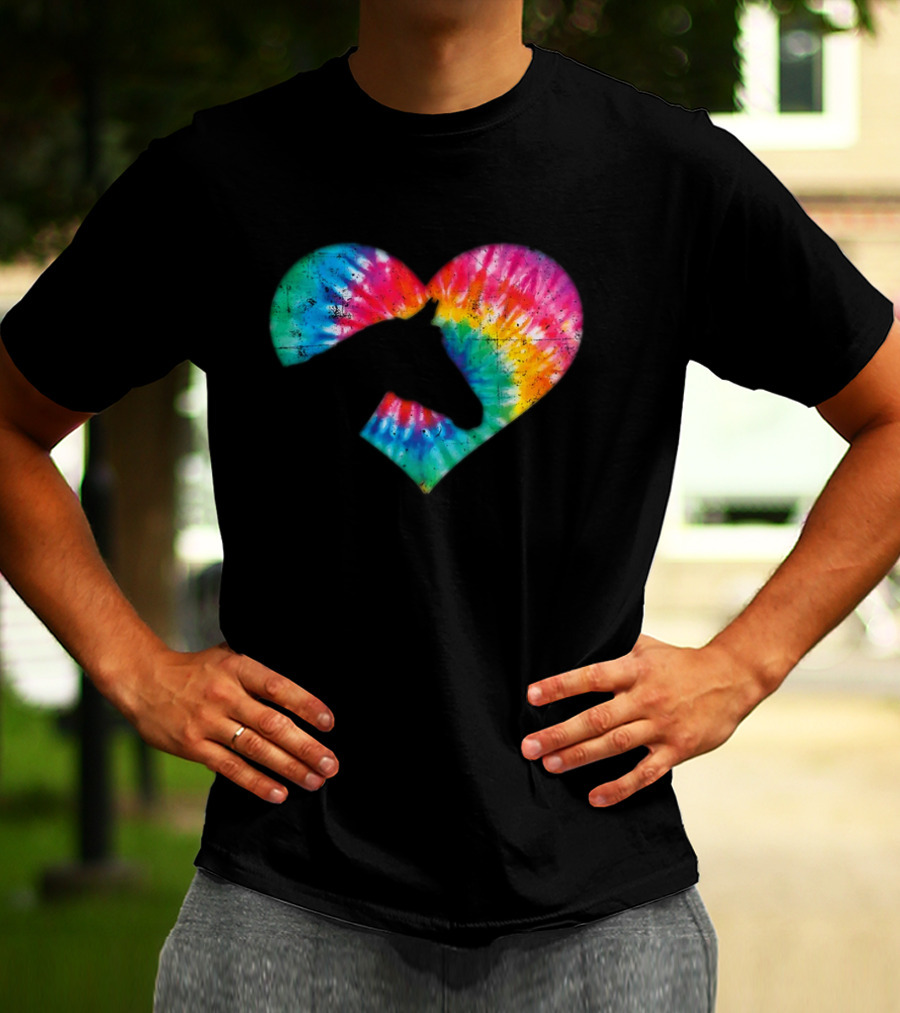 Horse Lover Tie-Dye Rainbow Heart T-Shirt