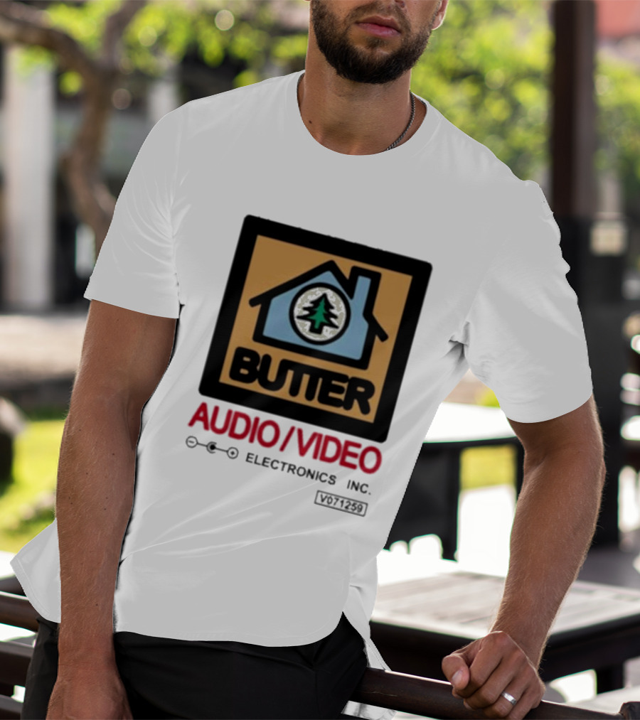 Tommyinnit Wearing Butter Audio Video Electronics Inc. House Symbol With Tree T-Shirt